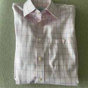 Men’s Charles Tyrwhitt Button Down Dress Shirt.  15.5-35. Pink-Blue Stripe/check